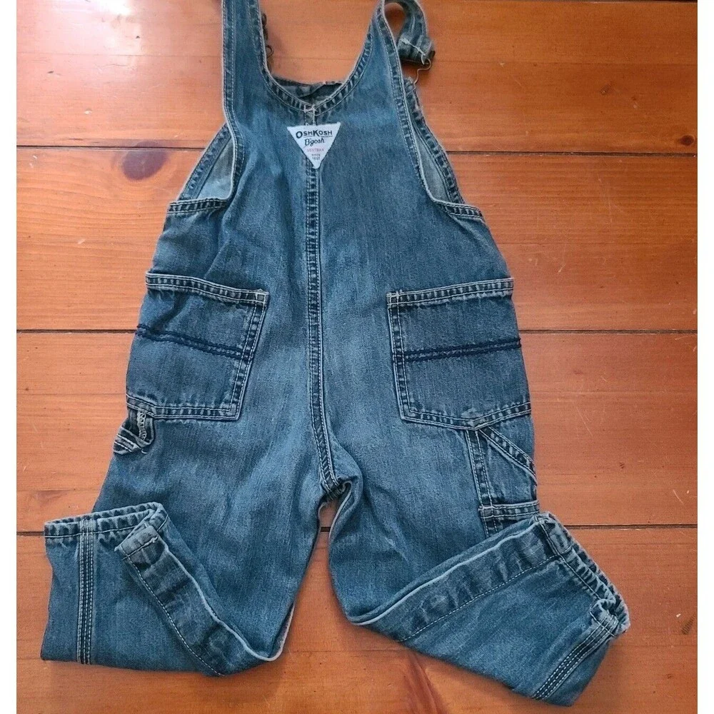 OshKosh B'Gosh Vestbak Denim Carpenter Overalls 24M Blue USA Snap Vintage